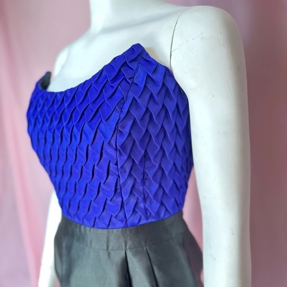 Reiss silk & cotton strapless purple black mini dress, size 6